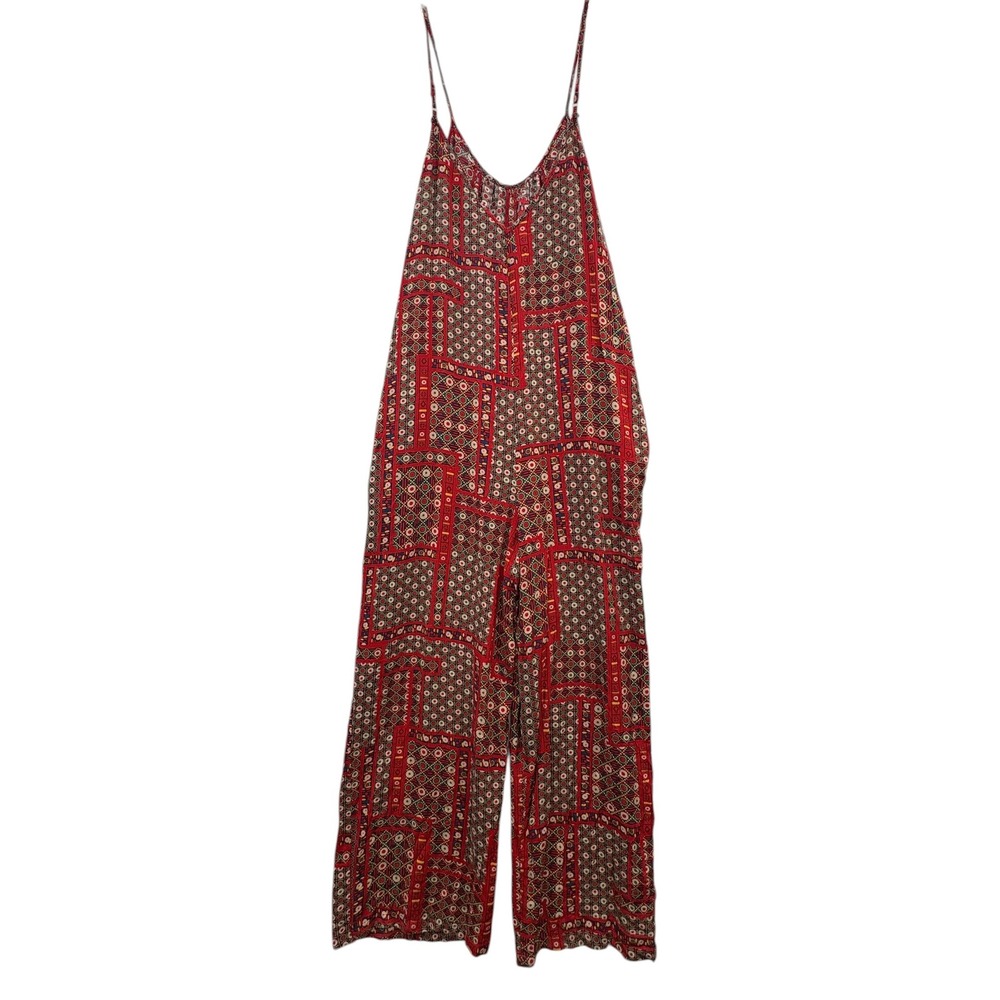 Sacred Threads Red Boho Festival Wide‎ Leg Jumpsuit Romper Hippie Eclectic S/M